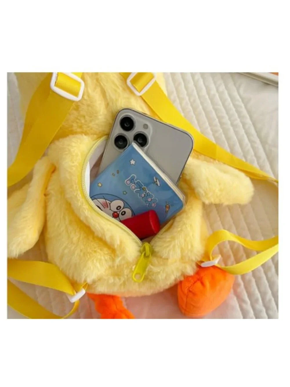 Cute Duck Plush Backpack Soft Stuffed Animal Bag Crossbody Purse With Chain